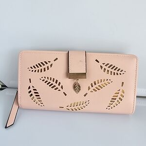 Envelope Wallet Cream with Cutout Gold Leaves Floral Bills Coins